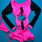 One-Piece Long Sleeve Mesh Exotic Dance Wear Pink/Black