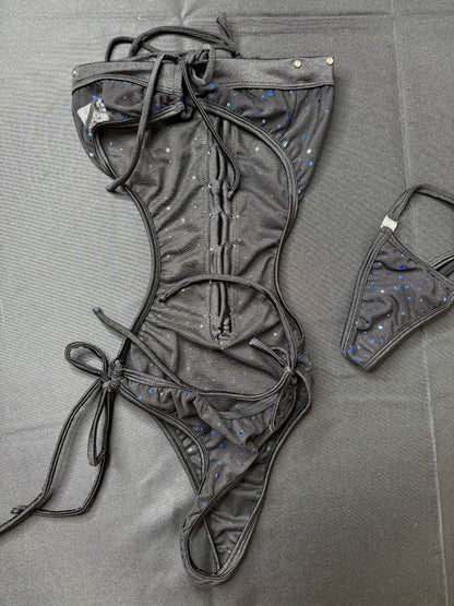 Exotic Dance Wear One-Piece Lime Green Mesh Outfit
