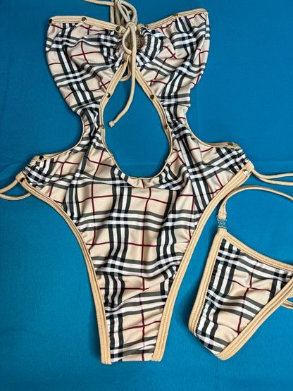 Tan One-Piece Lingerie Outfit Exotic Dance Wear Strippers' Delight