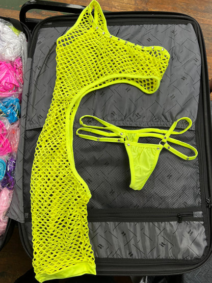 Lime-Green Half Body Suit Exotic Dancer Wear & Stripper Outfit