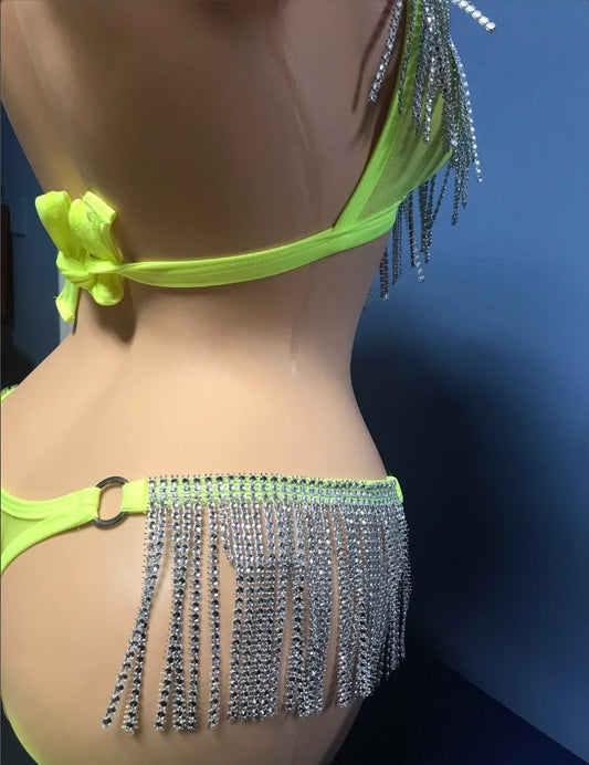 Yellow Two-Piece Outfit Metallic Fringe